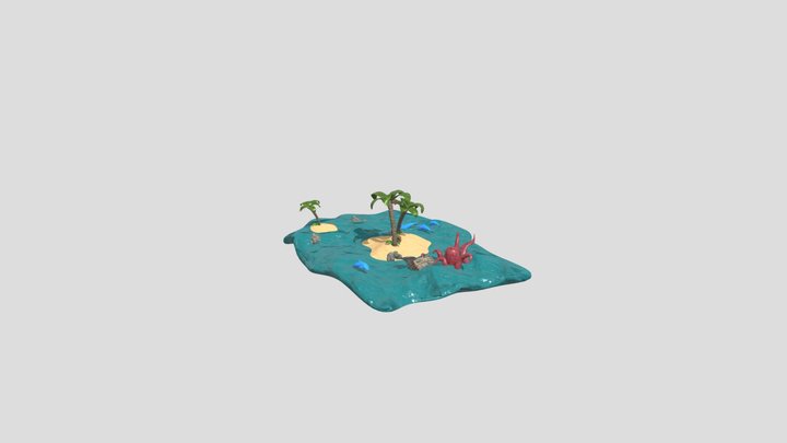 Cast Away Island with Octopus 3D Model