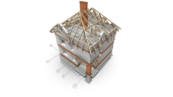 Готовый проект дома 150 м кв.- Конструкции 3D Model