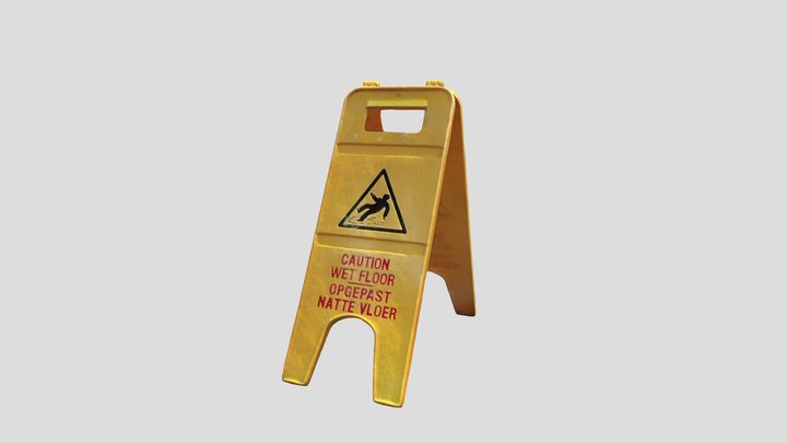 Yellow "Caution Wet Floor" Sign 3D Model