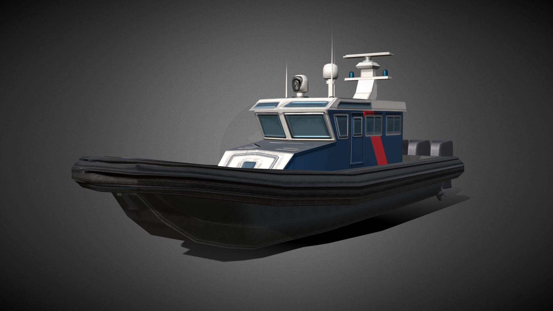 3D model Fast Response Boat - This is a 3D model of the Fast Response Boat. The 3D model is about a small boat on a black surface.