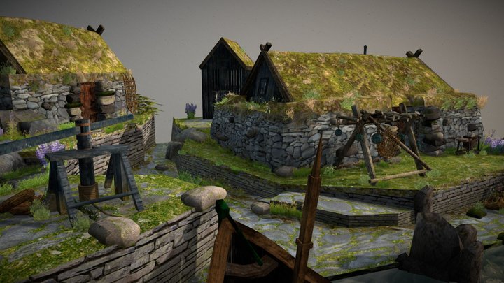 DAE Diorama - by the ocean - Icelandic turfhouse 3D Model