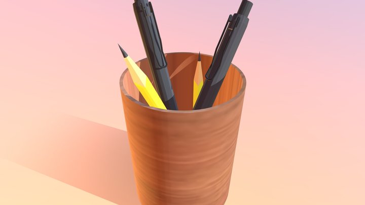 Stylish pen and pencil in cup 3d model 3D Model