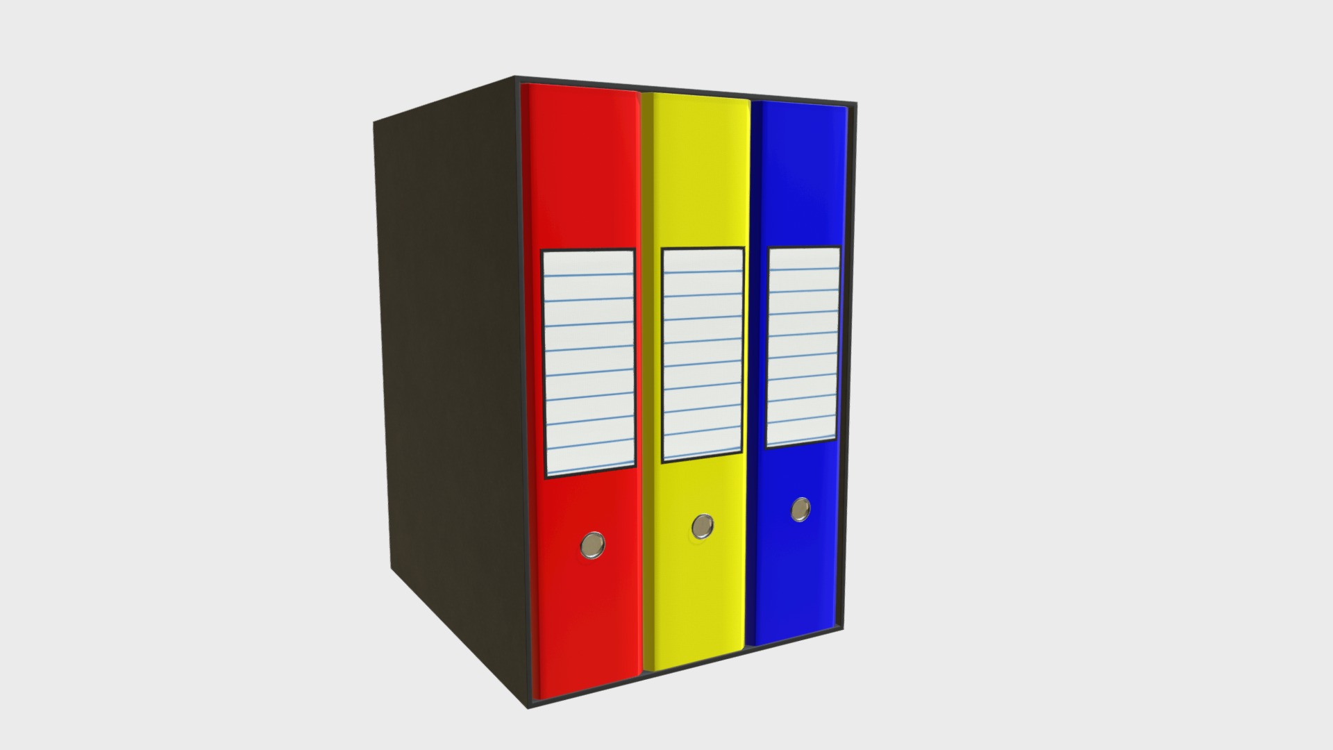 3D model Case with three ring binders - This is a 3D model of the Case with three ring binders. The 3D model is about a colorful square with a black border.