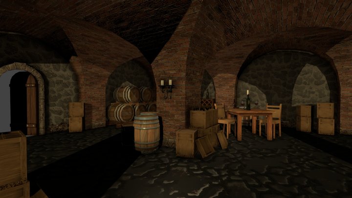 Wine Cellar (lit & textured) 3D Model