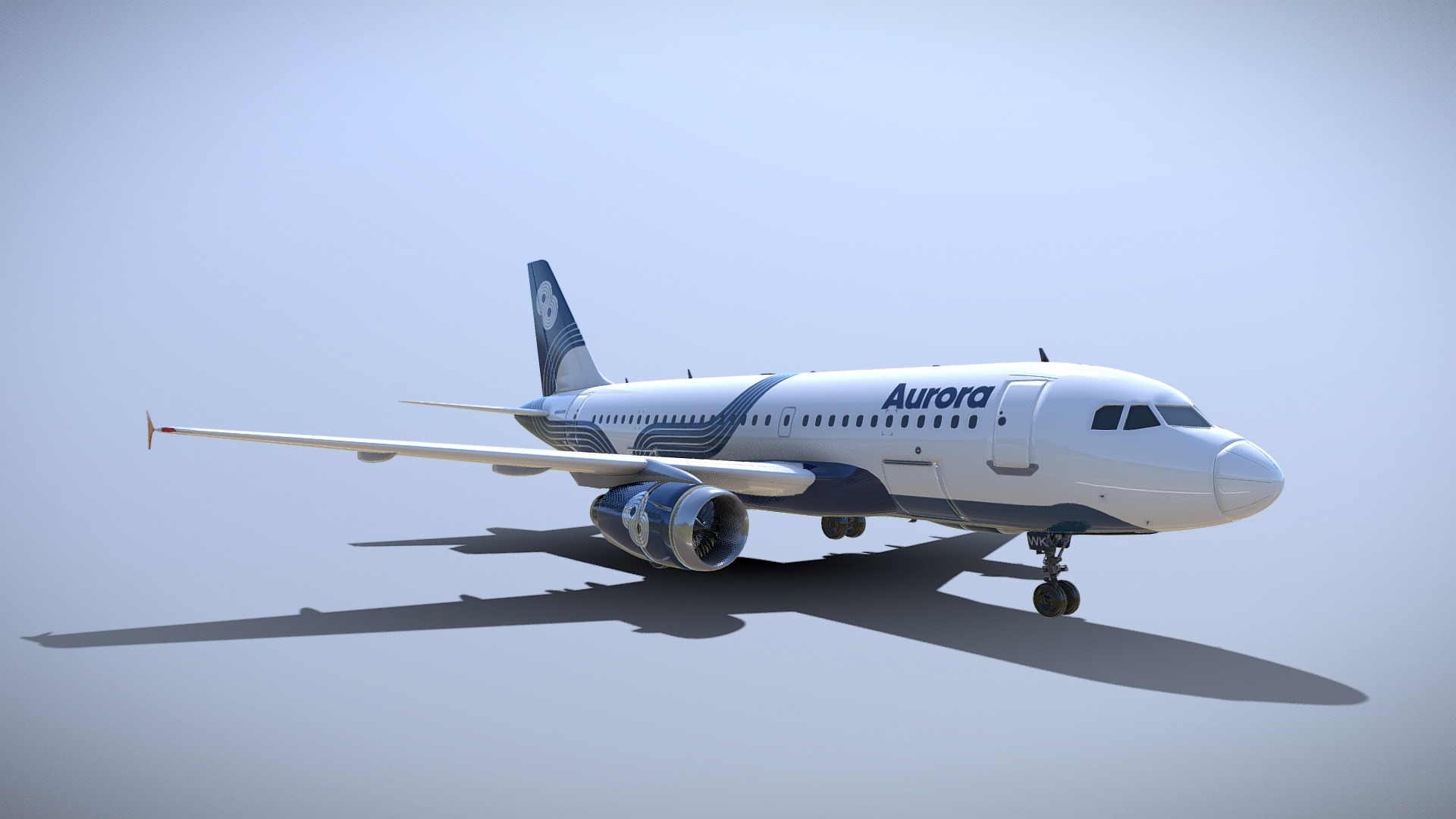 3D model Aurora Airlines Airbus A319 - This is a 3D model of the Aurora Airlines Airbus A319. The 3D model is about a large airplane flying in the sky.
