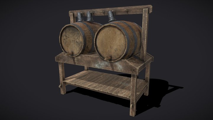 Wine Barrels And Holder FBX 3D Model