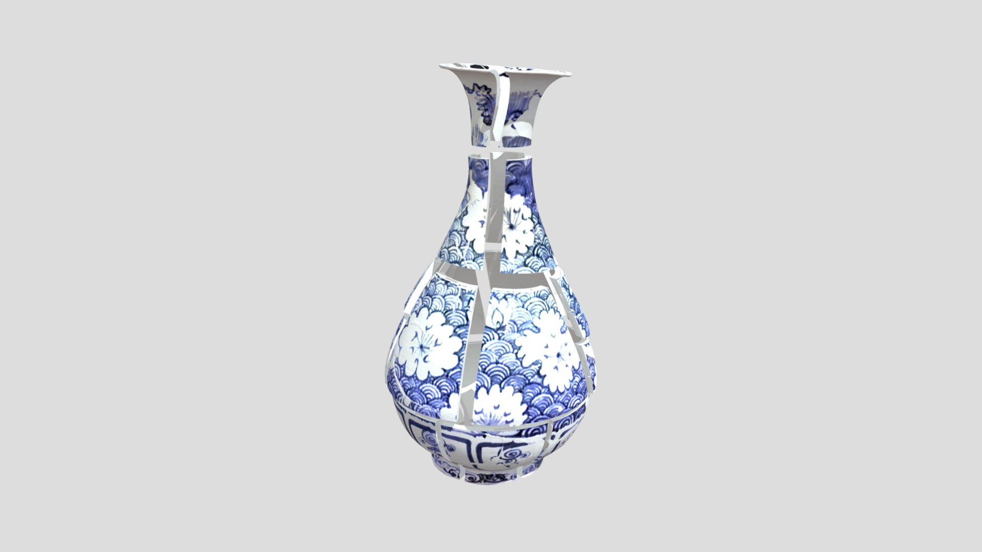 中国美術。青花蓮池水禽紋偏壺。 中国美術。青花蓮池水禽紋偏壺。