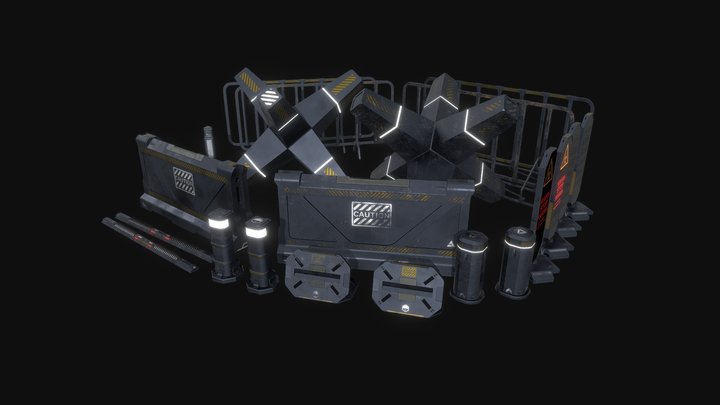 Scifi cyberpunk street barricades set 3D Model