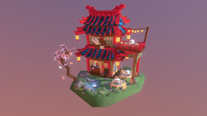 Ancient China Teahouse 3D Model
