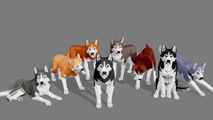 Low Poly Dog - Husky 3D Model