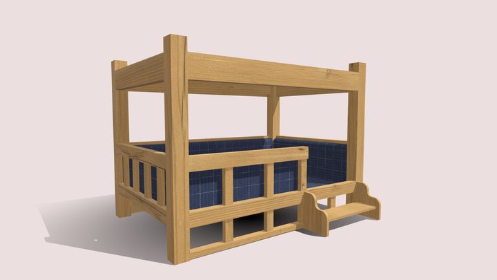 Wooden Furniture Table with Dog Bed 3D Model