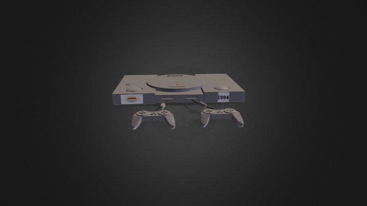 PS1 Console With Both Controllers 3D Model