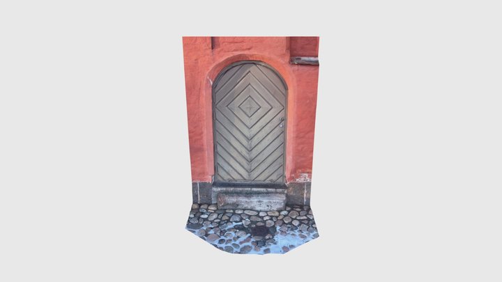 Old doors on the red wall 3D Model
