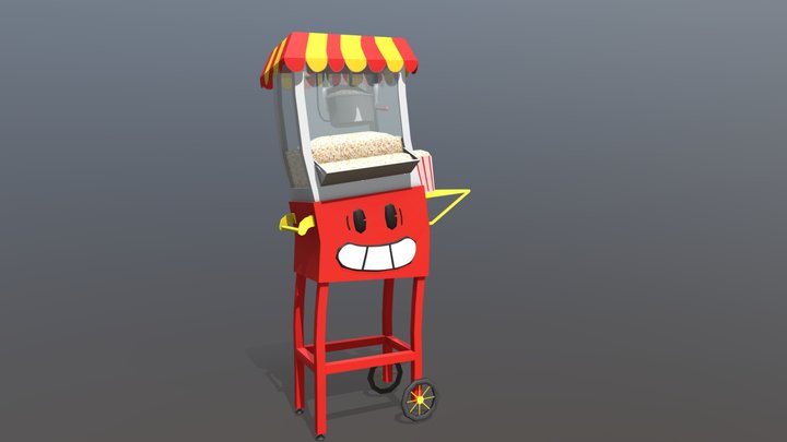 Toon Popcorn Cart 3D Model