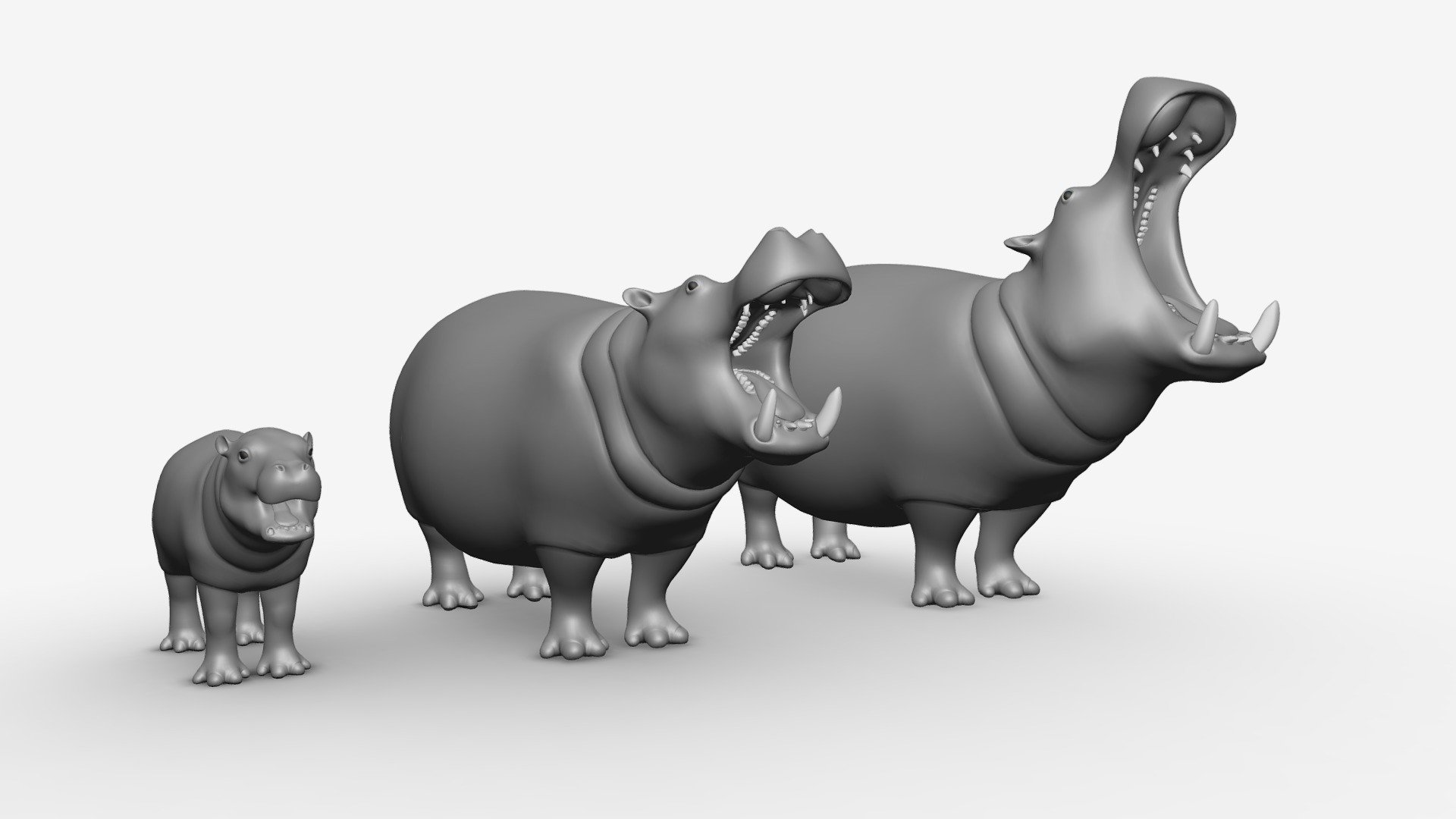 Hippopotamus Family - Topology + Uv Map - Buy Royalty Free 3D model by ...