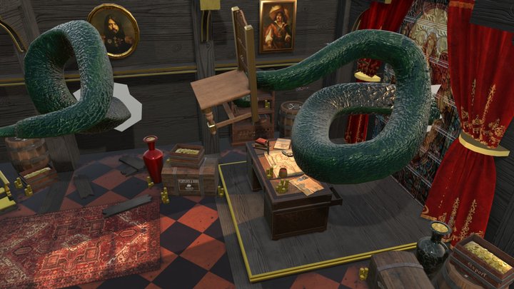 Kraken Attacking Pirate Ship (Cabin) 3D Model