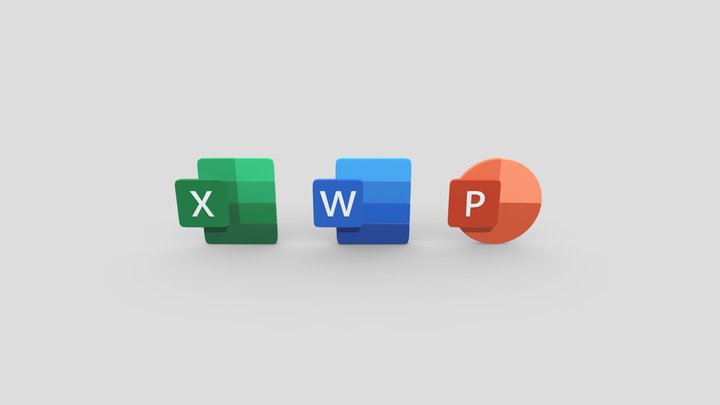 Excel, Word and PowerPoint Logos (2019-2025) 3D Model