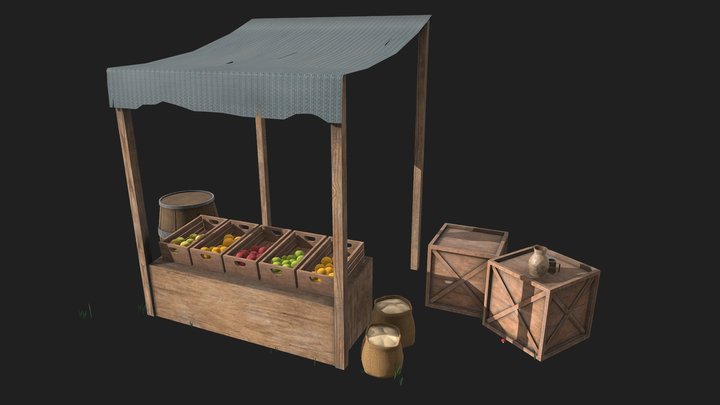 Realistic Viking Fruit Tent Set 3D Model