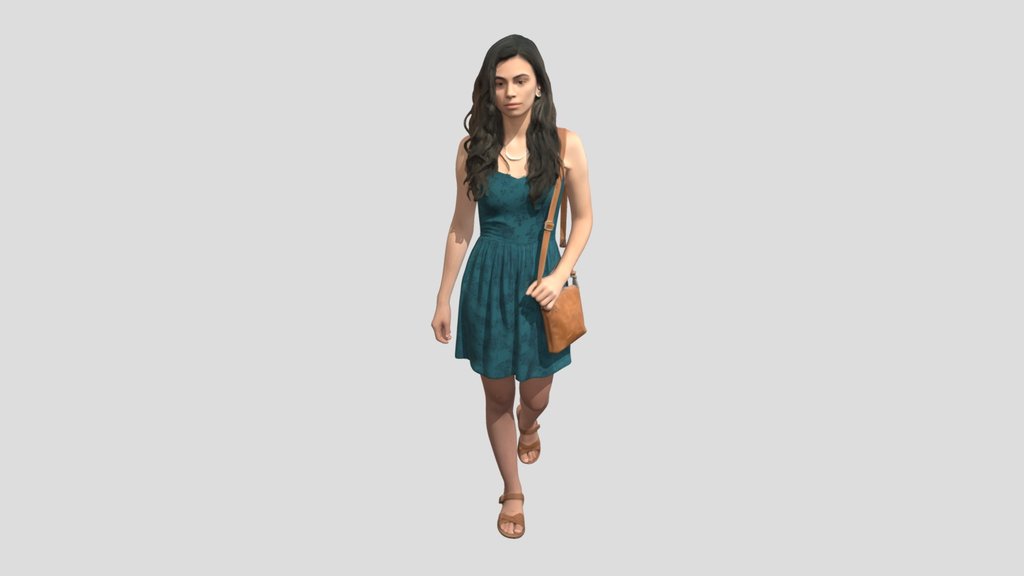 Teal Floral A-Line Dress with Brown Crossbody
