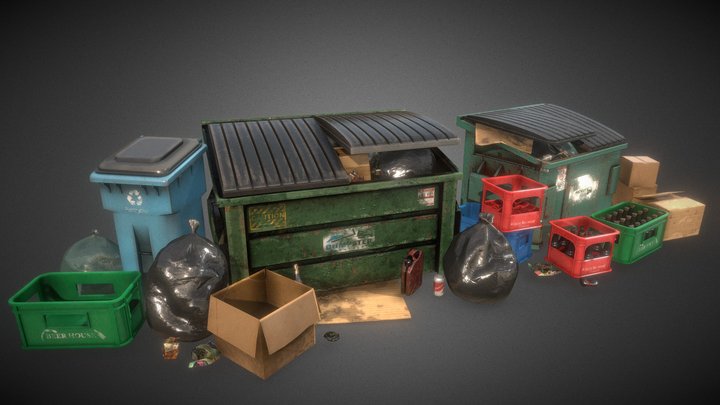 Urban Alley Trash Props Dirty 3D Model