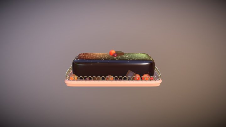 Cake with Sesame Seeds and Berries 3D Model