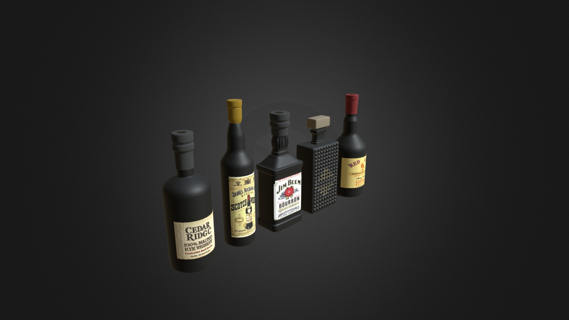 3D model Liquor Bottles - This is a 3D model of the Liquor Bottles. The 3D model is about a group of bottles.