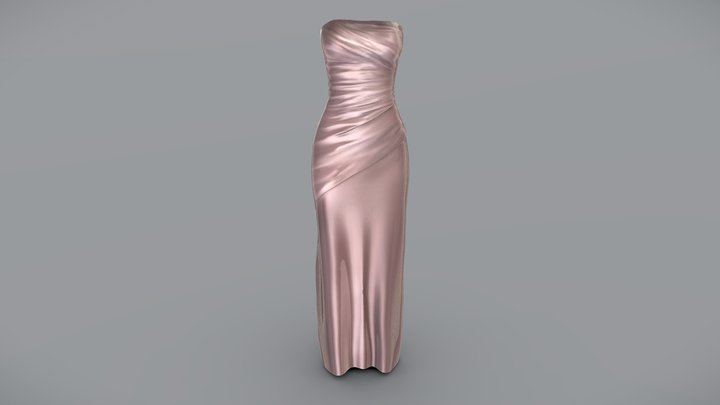 Satin Brown Bridesmade Gown Dress 3D Model