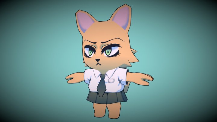 Student Cat Girl (Rigged) 3D Model