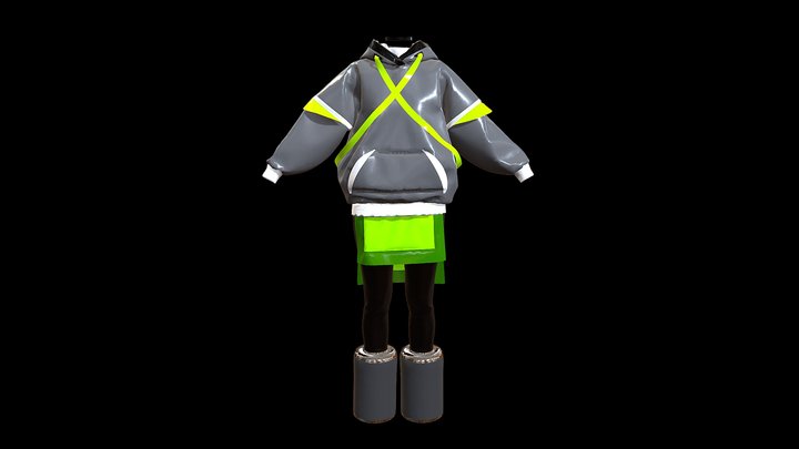 X'd Hoodie - Full Outfit 3D Model