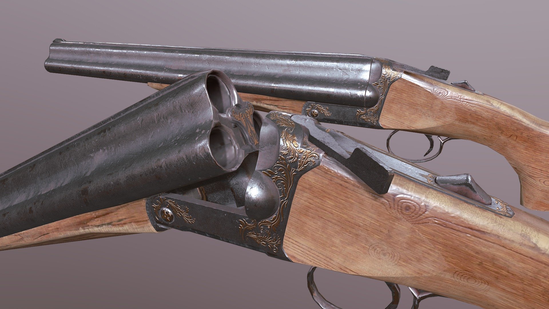 Triple barrel shotgun 4K textures
