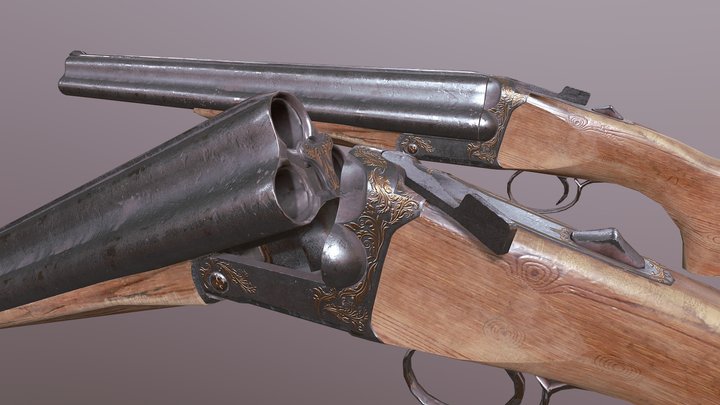 Triple barrel shotgun 4K textures 3D Model