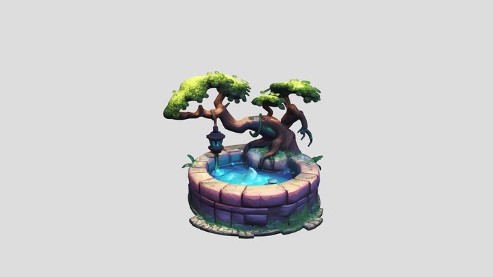 Mystic Pool – 3D Game Prop with Tree & Face