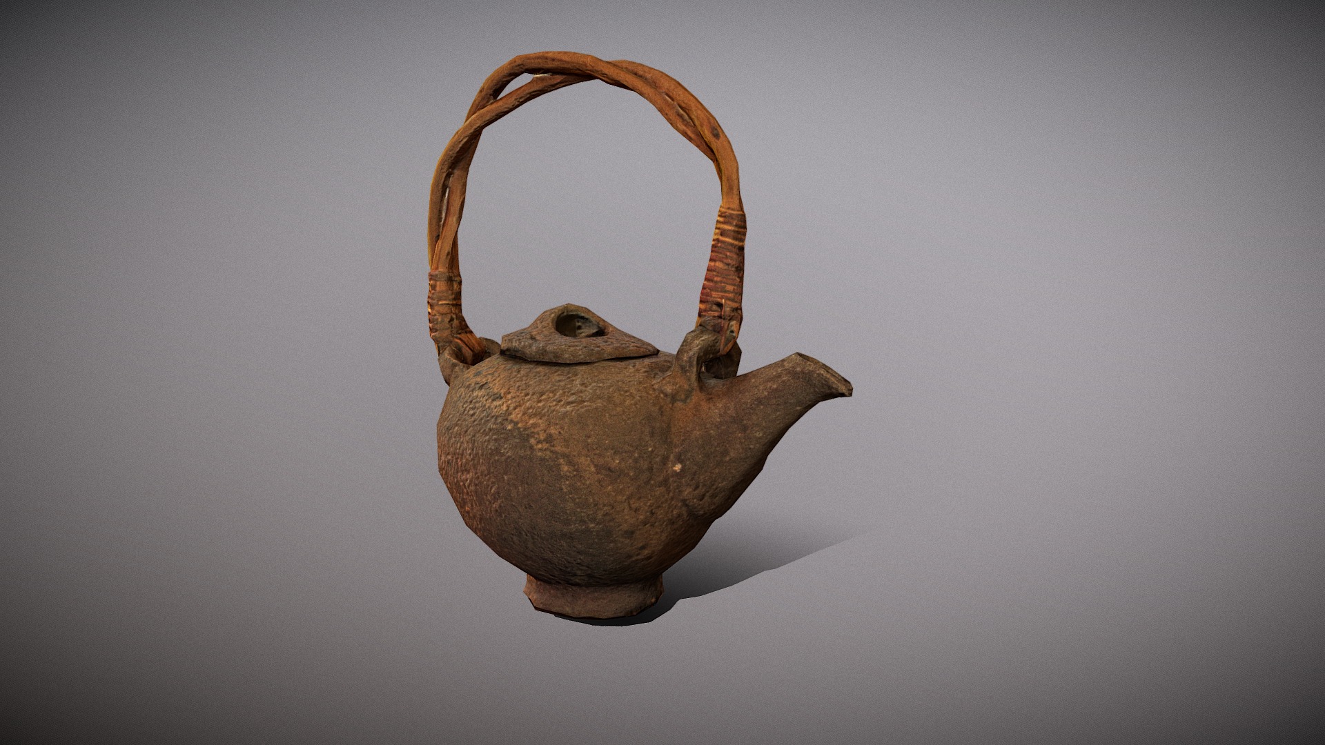 3D model Photorealistic hand made Tea Pot -japanese style - This is a 3D model of the Photorealistic hand made Tea Pot -japanese style. The 3D model is about a ceramic teapot with a handle.