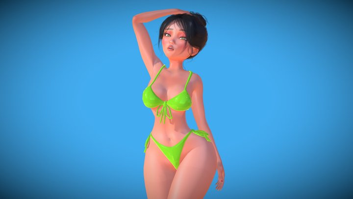Stylized Sexy Game Girl in Bikini Character 3D Model