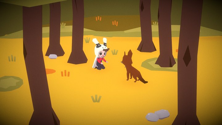 Low Poly little girl on Forest Illustration