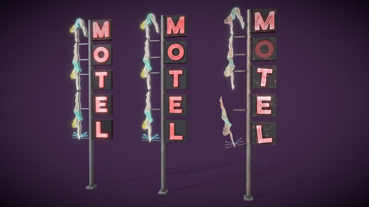 Neon sign "Motel" in 3 types 3D Model