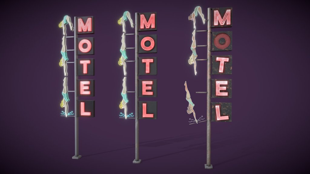 Neon sign "Motel" in 3 types