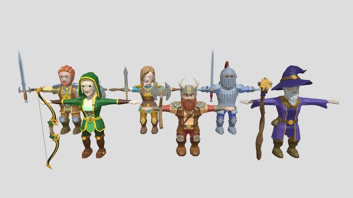 Low-poly medieval fantasy character pack 3D Model