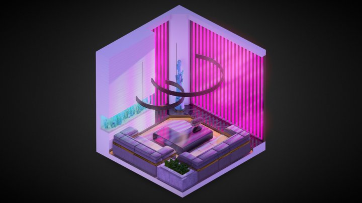 Isometric Luxury Neon Apartment 3D Model