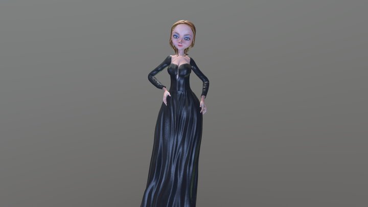 chica anime realista con vestido largo de fiesta 3D Model