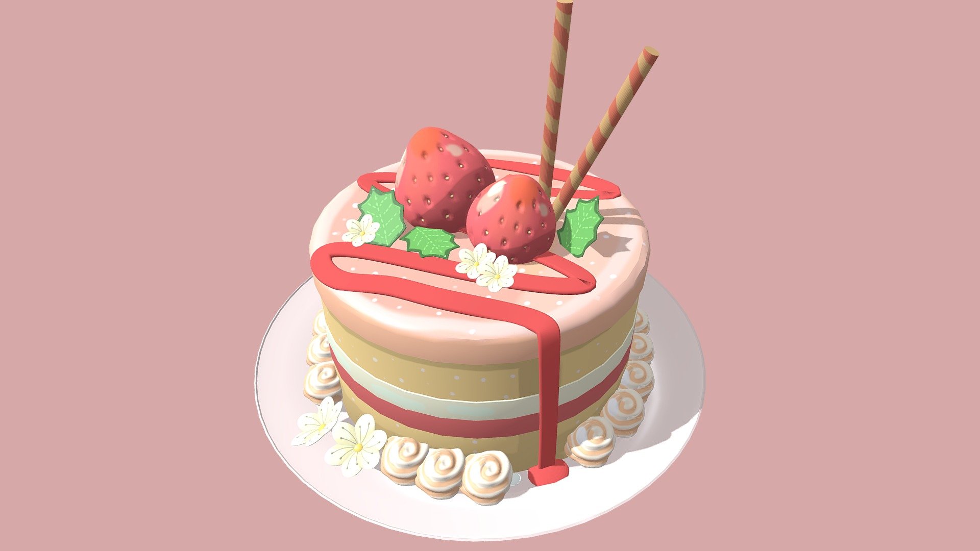 Strawberry cake - Download Free 3D model by Cookies and Cream ...
