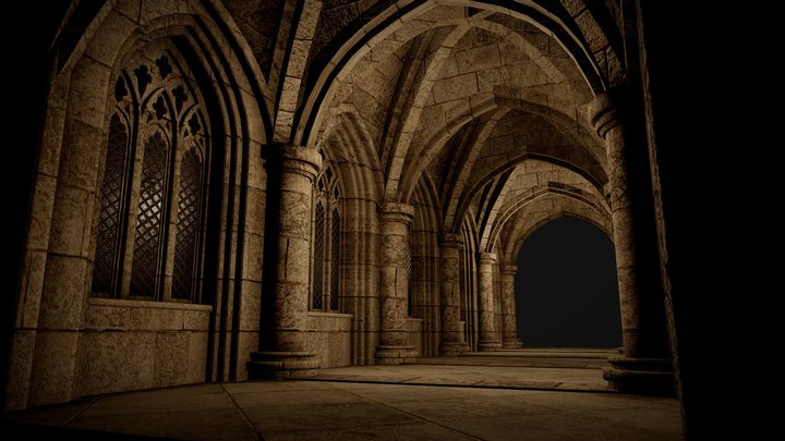 Modular Medieval Castle Corridor 3D Model