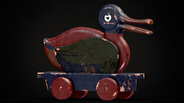 50's Wood Duck Toy Vintage Retro Game asset 3D Model