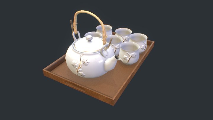 White Japanese Teaset 3D Model
