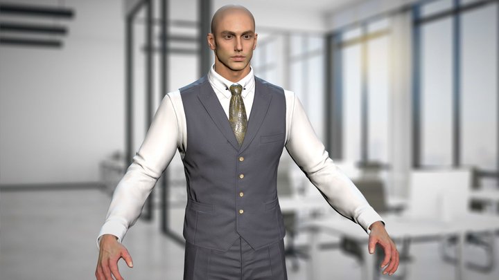 Business Man in working suit [Game Assets] 3D Model