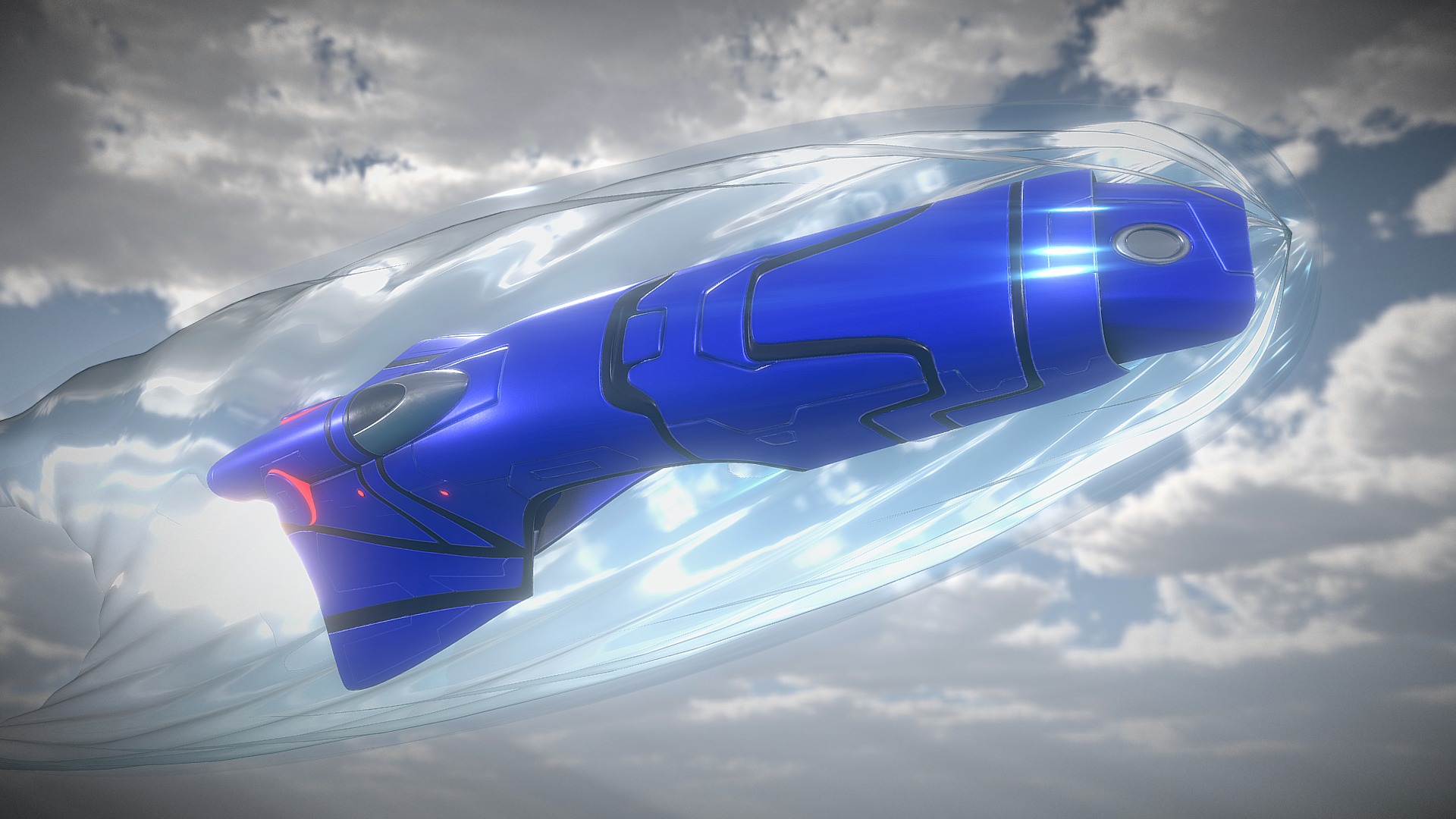 3D model Spaceship – Keeper – Blue Version - This is a 3D model of the Spaceship - Keeper - Blue Version. The 3D model is about a spaceship flying in the sky.
