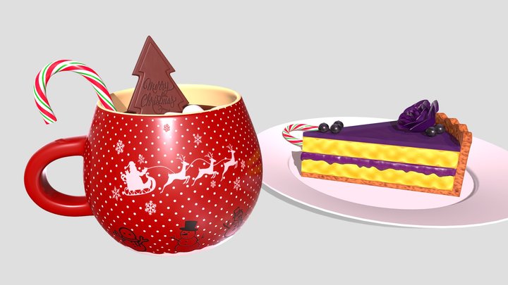 Christmas coffee and cake 3D Model