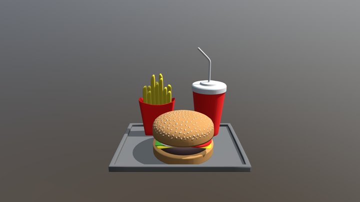 Burger, Chips and Drink 3D Model