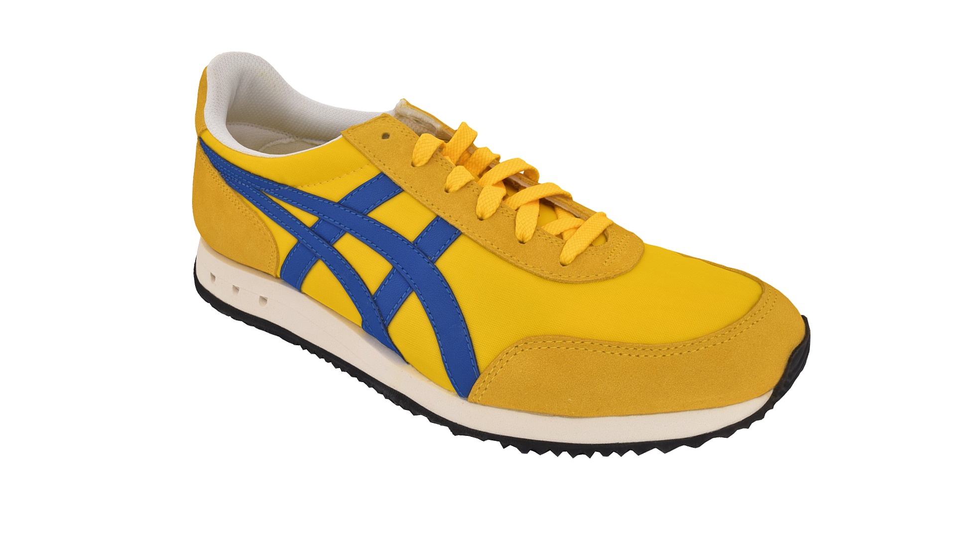 3D model Onitsuka Tiger, model ‘NEW YORK’ - This is a 3D model of the Onitsuka Tiger, model 'NEW YORK'. The 3D model is about a yellow and blue shoe.