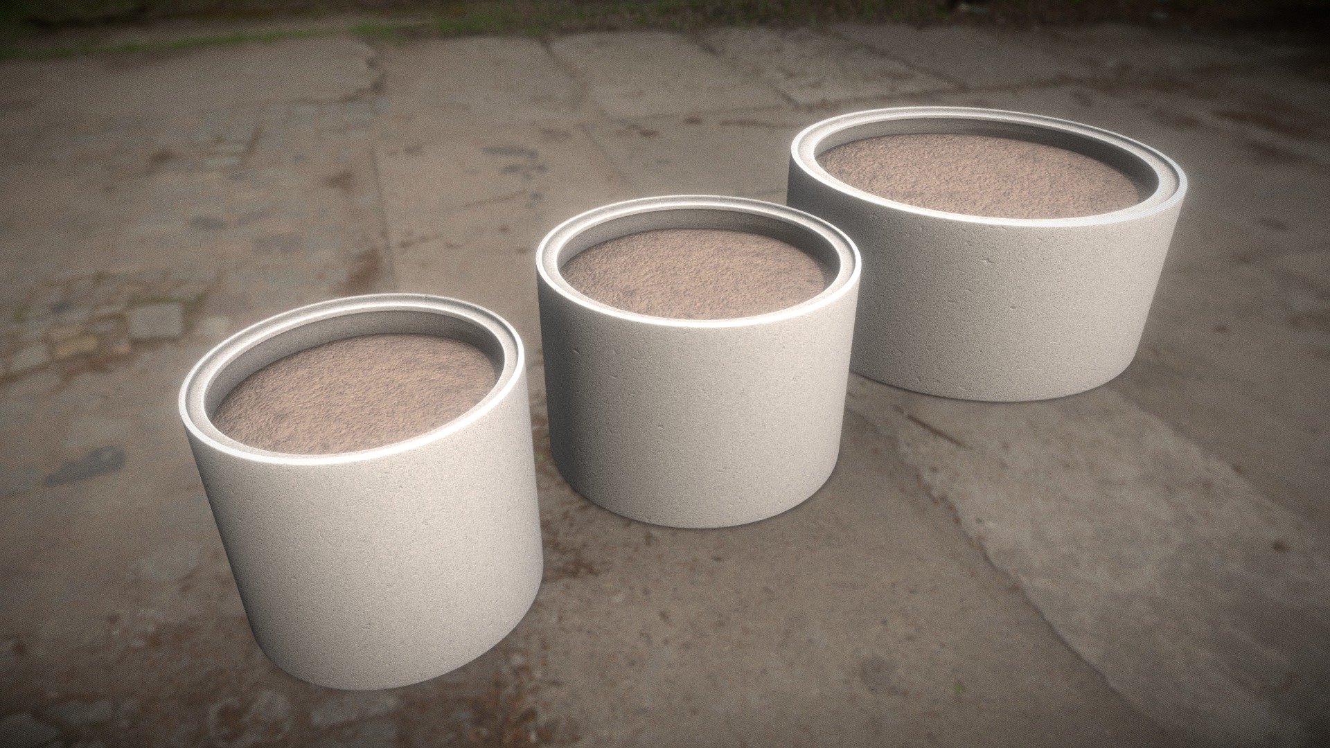 Concrete Pipe Flower Pots (High-Poly)